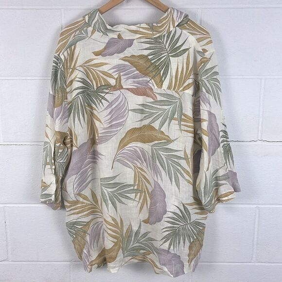 Tahari women’s linen tropical palm print tunic top - Picture 4 of 4